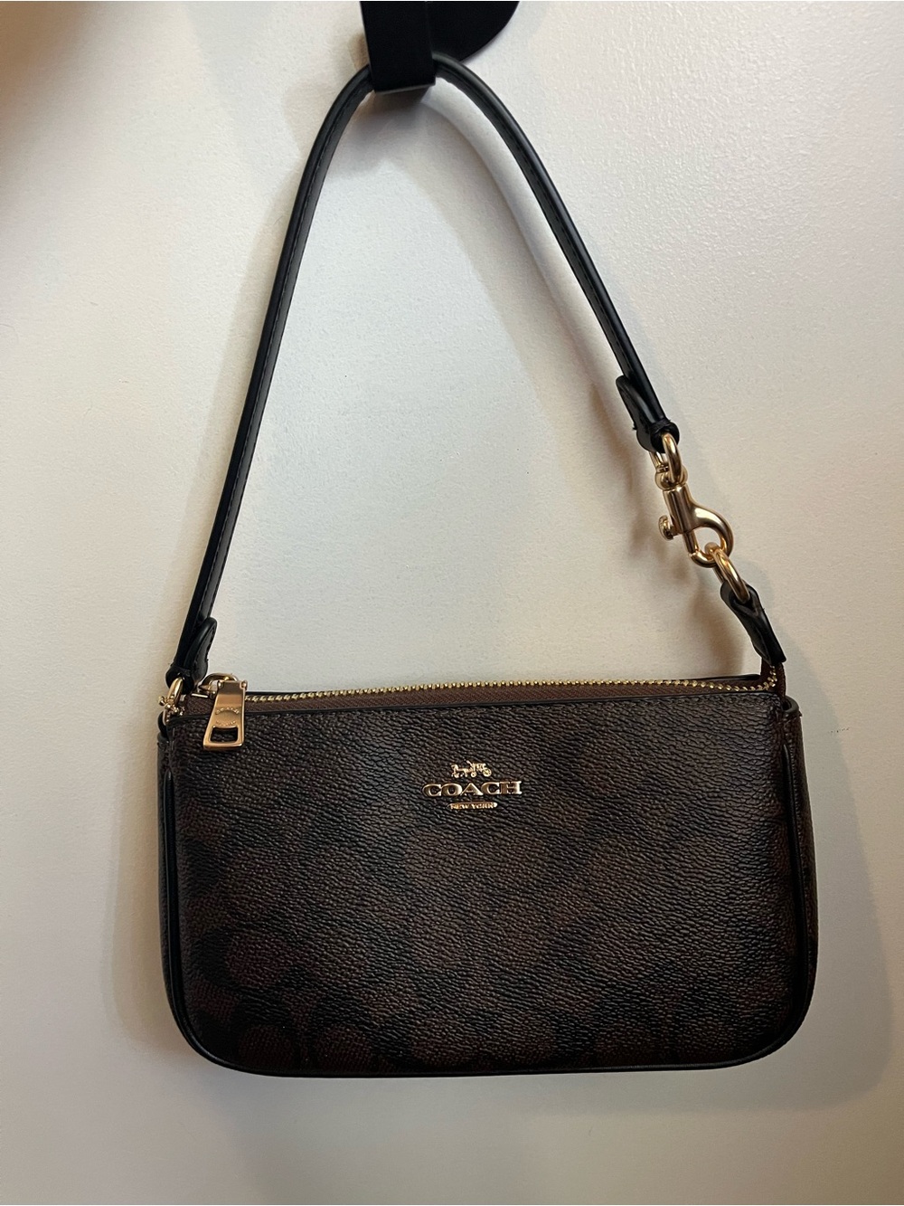 Coach Nolita 19 Wristlet / Mini Shoulder Bag in Dark Brown with Gold Details